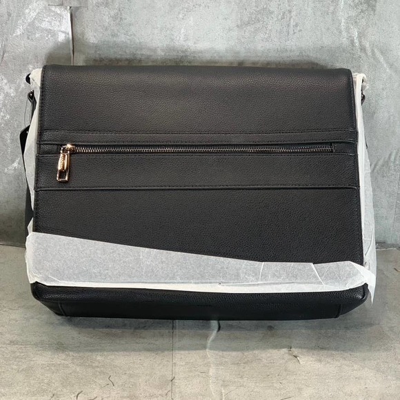 Alfani Men's Black Faux Leather Messenger Bag SZ OS